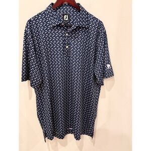 FootJoy Mens Golf Polo Shirt L Navy Pink Dolphin Print Performance Short Sleeve
